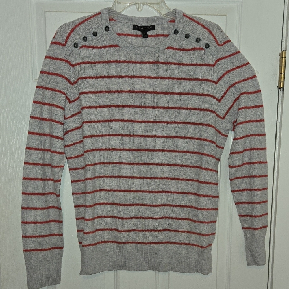 Banana Republic Gray and Red Striped Mes Sweater
